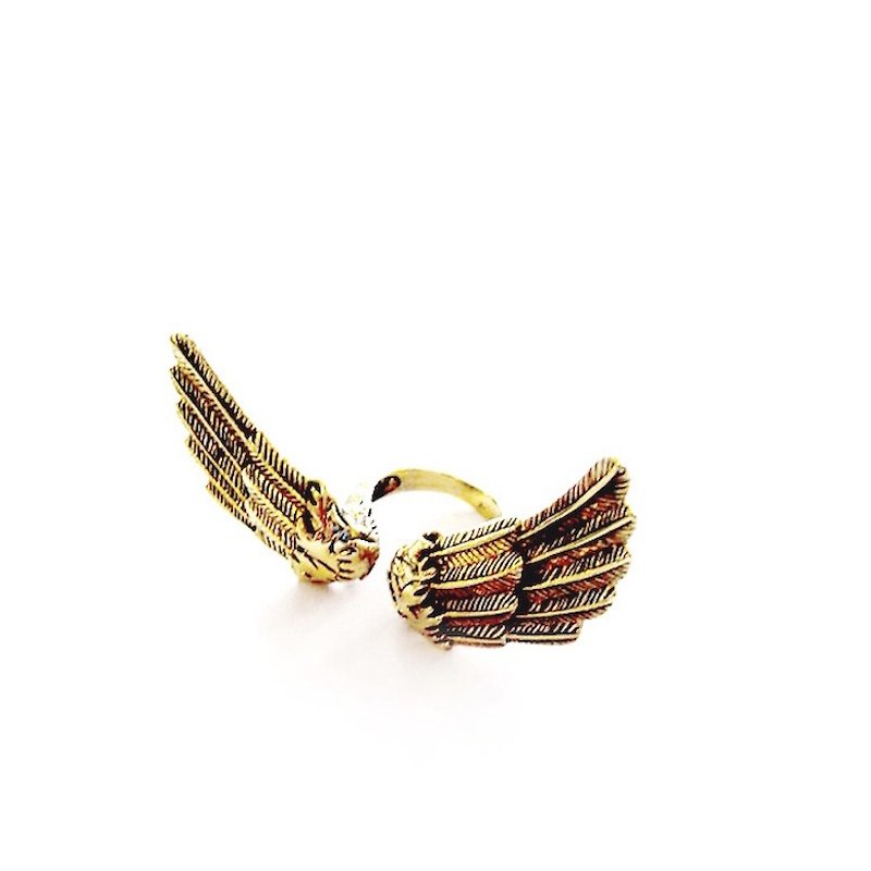 Angel wing  ring in brass with oxidized antique color ,Rocker jewelry ,Skull jewelry,Biker jewelry - 戒指 - 其他金属 