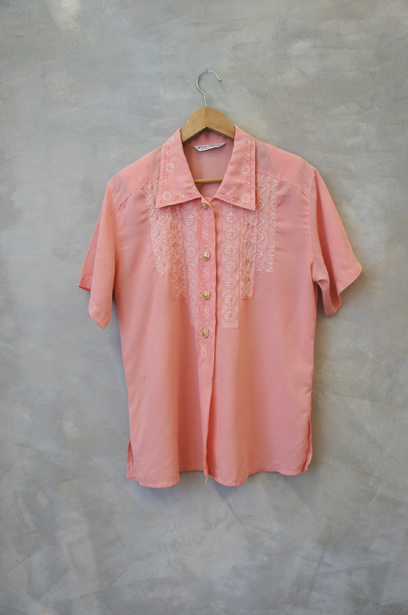 PdB 古着 棉织纹与绣花 粉红雪纺衬衫 - 女装衬衫 - 其他材质 粉红色