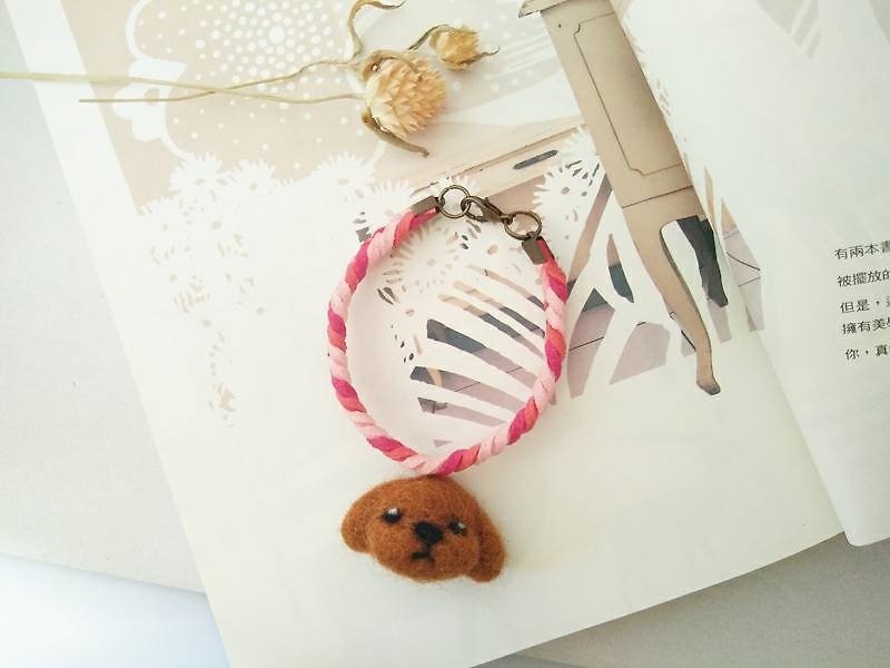 miniyue 羊毛毡 动物吊饰 编织手环：红贵宾 台湾制造 全手工 - 手链/手环 - 羊毛 咖啡色