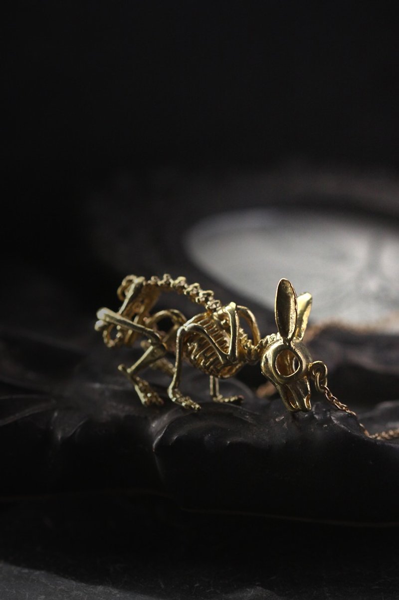 Rabbit Skeleton Necklace by Defy / Unisex Jewelry / Golden Bunny Charm Pendant - 项链 - 其他金属 金色
