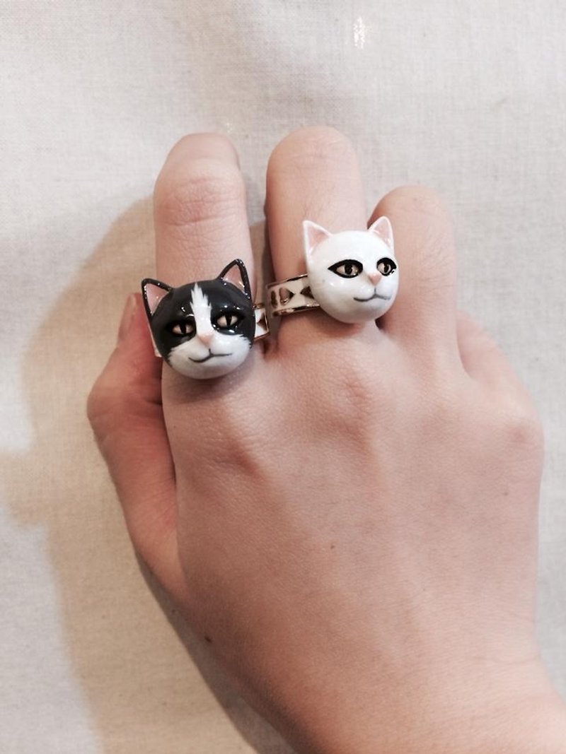 立体猫咪 手作戒指 - 戒指 - 其他金属 黑色