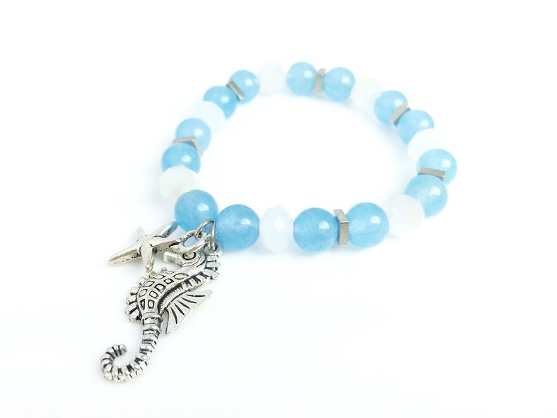 “蓝白水晶 x 银色星星海马” - 手链/手环 - 其他材质 蓝色