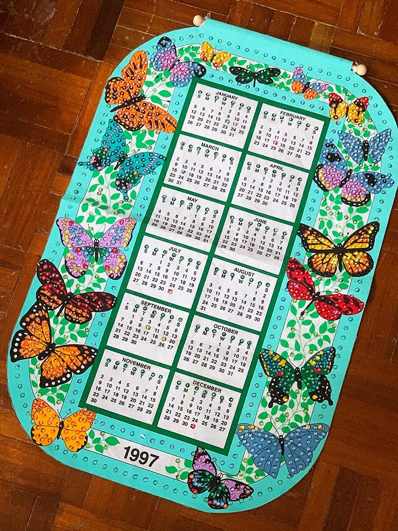1997 美国早期年代布面月历 蝴蝶 - 墙贴/壁贴 - 棉．麻 多色