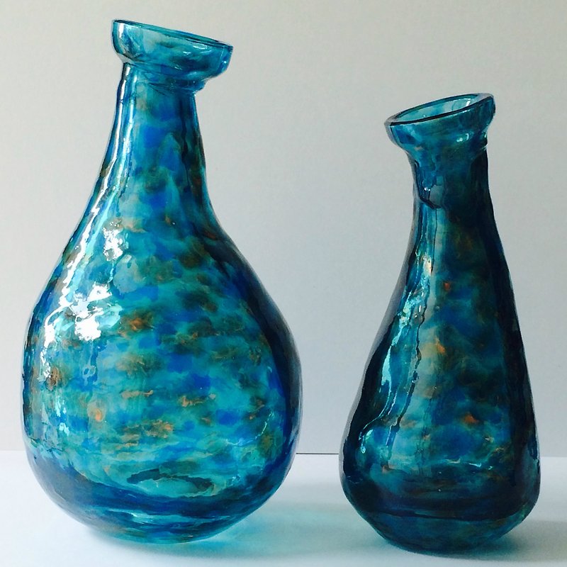 慢舞│简约复古风海蓝色彩绘玻璃花瓶礼盒 - 摆饰 - 玻璃 蓝色