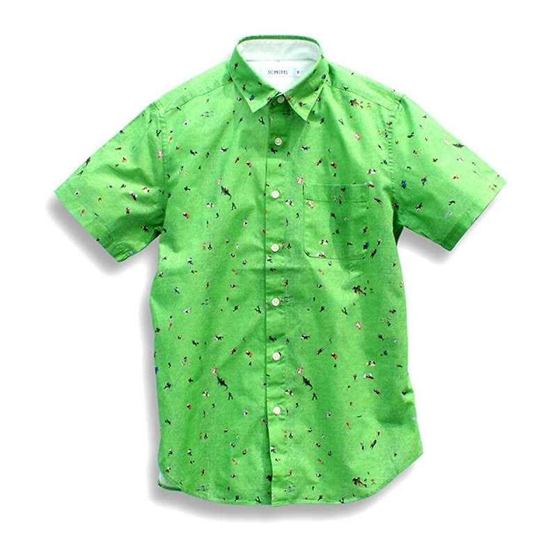 独家贩售日本品牌ICHIMI-代代木公园满版印花衬衫 - 男装衬衫 - 其他材质 绿色