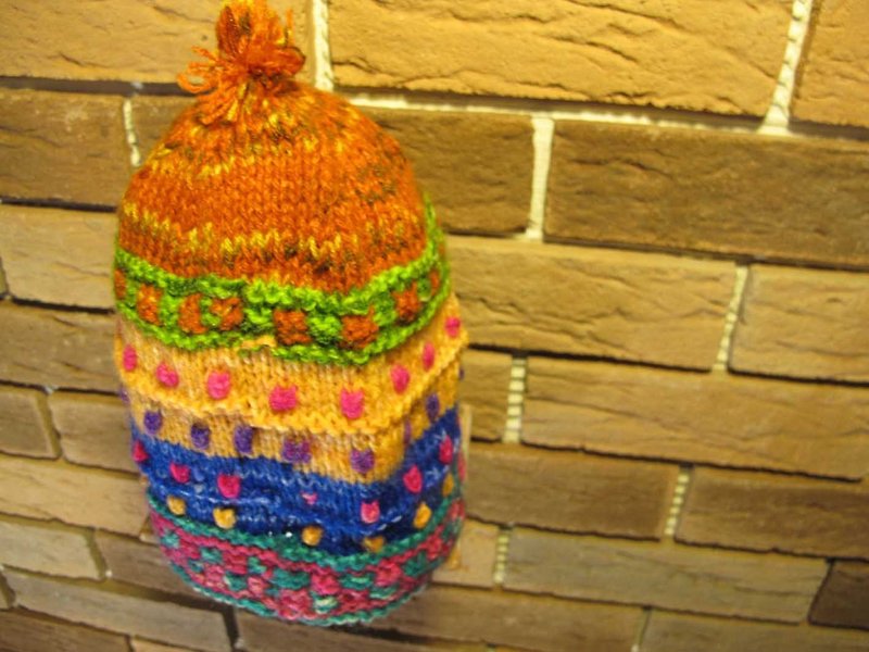 彩色豆豆 手工编织毛帽-橘 头小版 - 帽子 - 其他材质 多色