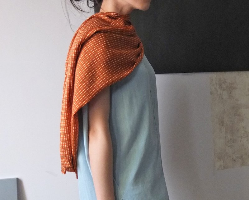 MétaFormose柿子色规则线条丝巾(限量进口布料) - 丝巾 - 其他材质 