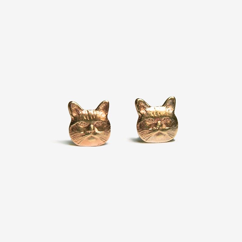 猫咪黄铜耳环 - 耳环/耳夹 - 其他金属 金色