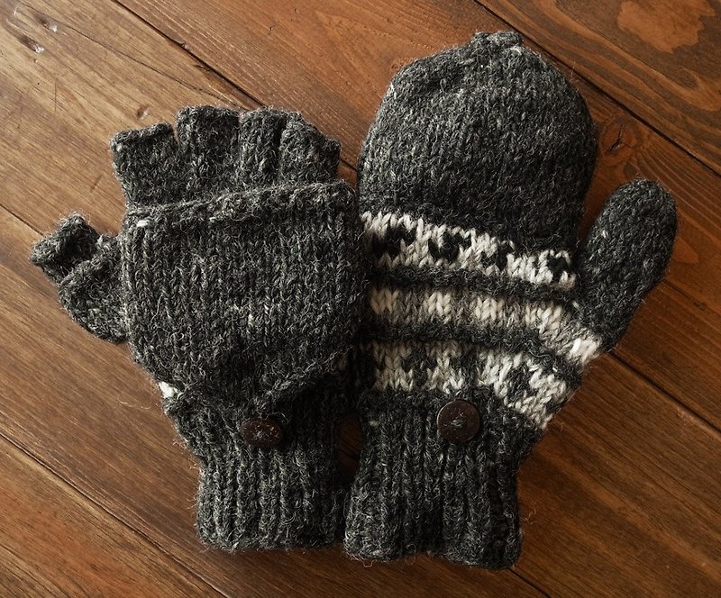 羊毛编织手套 经典 深灰 - 手套 - 羊毛 灰色