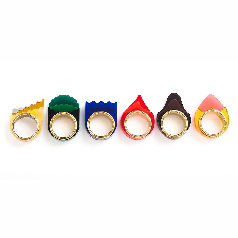 5 Elements Plus 喜神+ AcrylicBrass 黄铜压克力戒指 Ring - 戒指 - 纸 粉红色