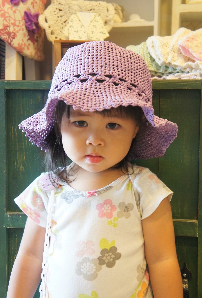 甜美可人的草线编织小女孩花边圆帽(也可以作成母女/亲子帽喔)～ - 帽子 - 其他材质 
