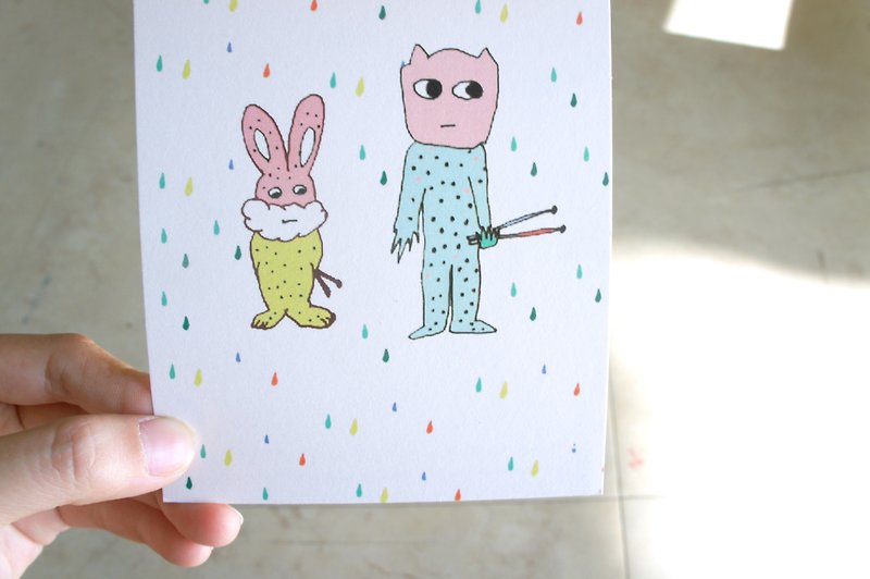 兔子和鼓人明信片 四个颜色 - 卡片/明信片 - 纸 多色