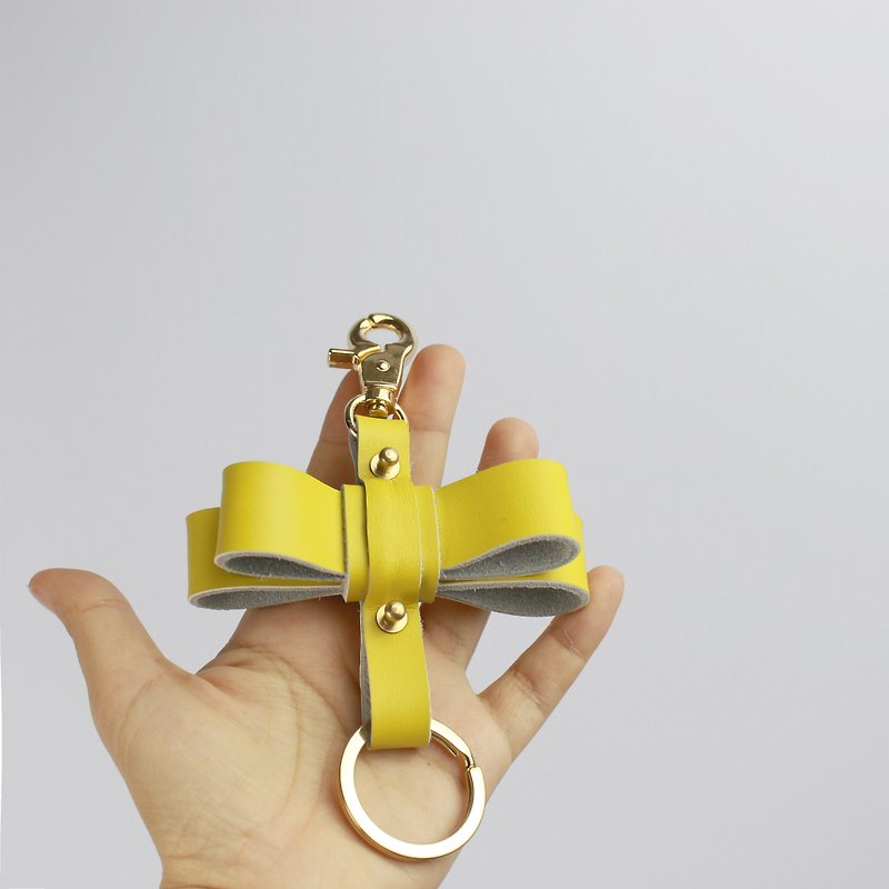 zemoneni 手作 牛皮 超大 蝴蝶结 装饰结 钥匙扣 钥匙圈 黄 - 钥匙链/钥匙包 - 真皮 黄色