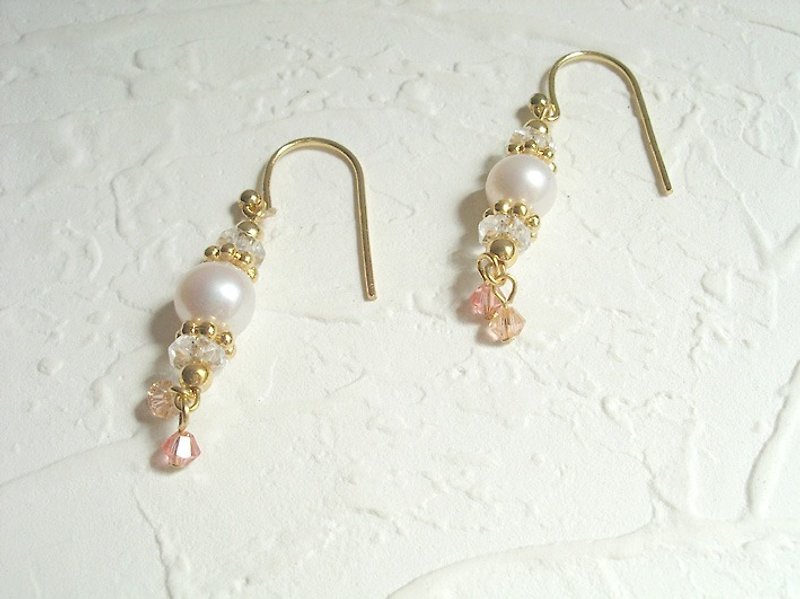 复古钩式珍珠耳环 - 耳环/耳夹 - 其他材质 粉红色
