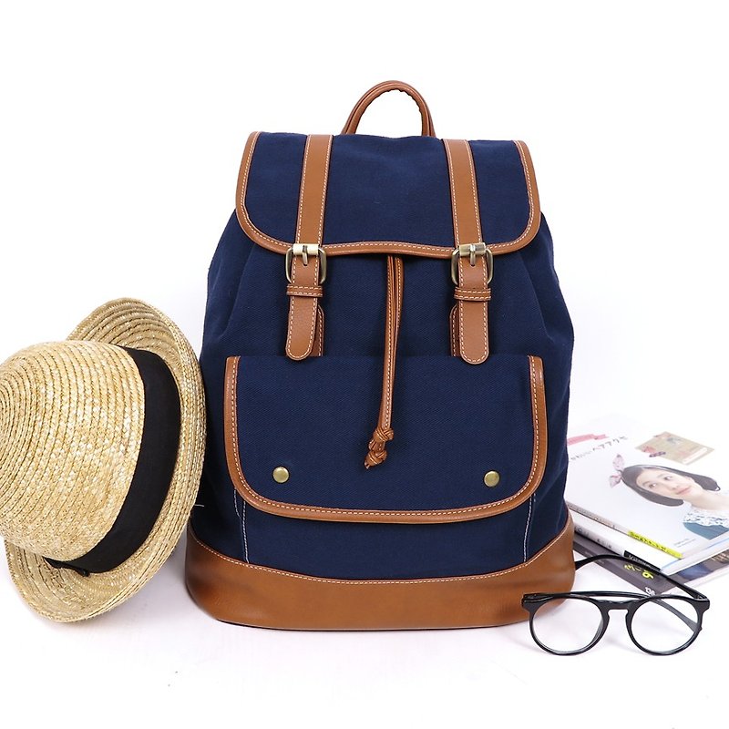 double-belt backpack – navy blue - 后背包/双肩包 - 其他材质 蓝色