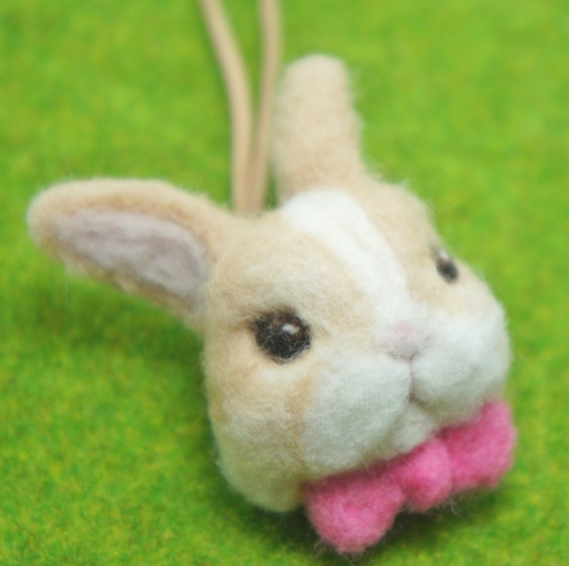 [毛毛兔]羊毛毡玫瑰色蝴蝶结兔兔 胸针/项链两用  订制 - 项链 - 羊毛 