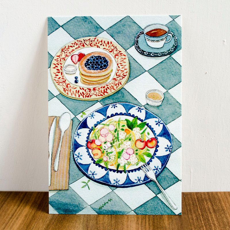《水彩手绘插画》食物明信片－沙拉  Watercolor illustration postcard-salad - 卡片/明信片 - 纸 蓝色