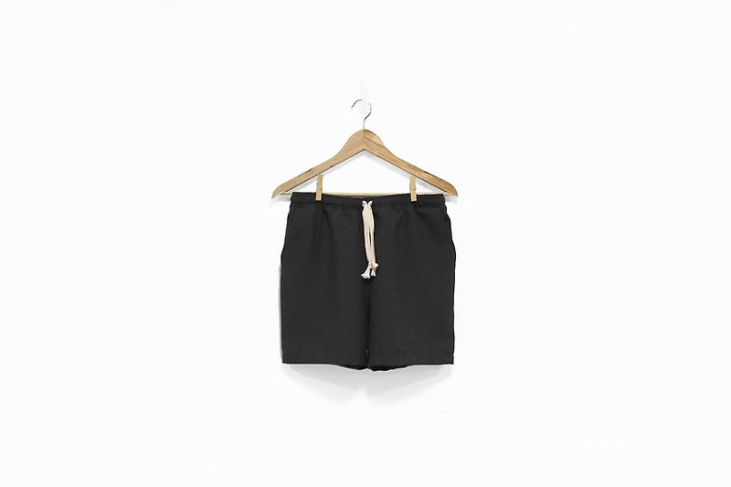 黑色宽版抽绳短裤 - 已售完不再制作 - 女装短裤 - 棉．麻 黑色