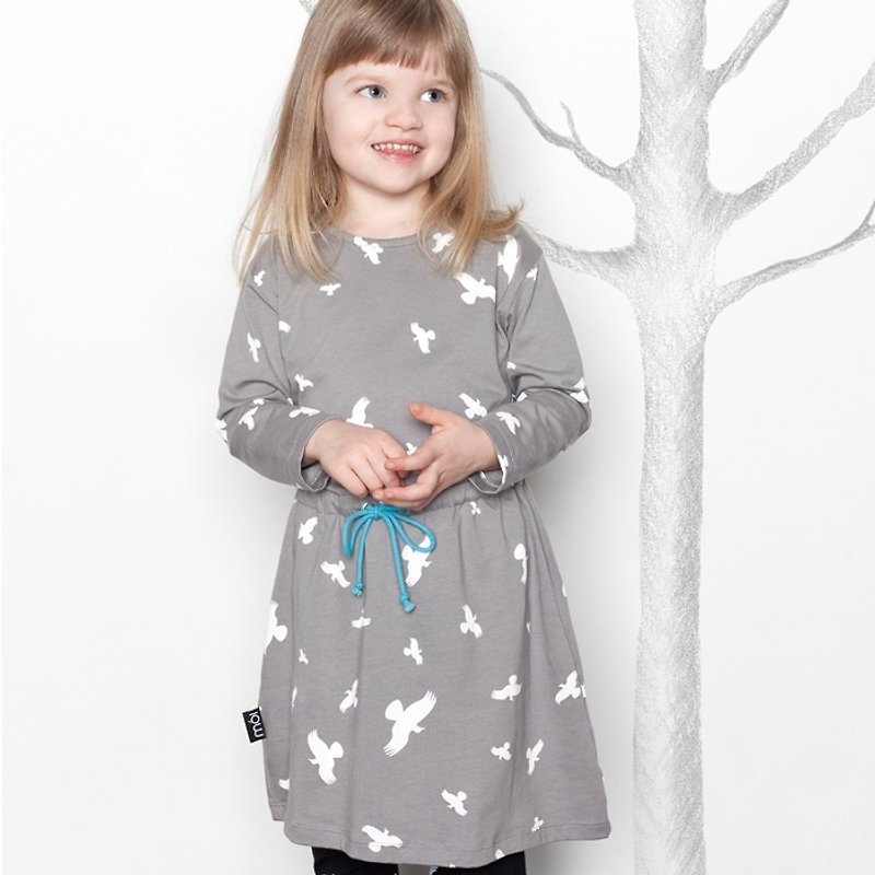 冰岛有机棉长袖女孩洋装2岁至6岁浅灰色 - 童装礼服/连衣裙 - 棉．麻 灰色