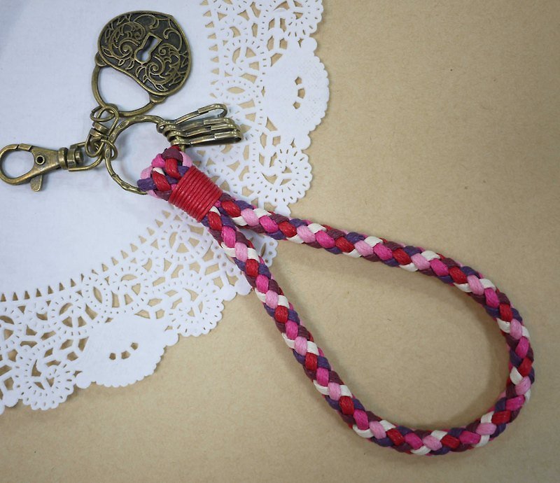 ~米+熊~ 复古 编织钥匙圈 蜡线编织钥匙圈 (桃粉色) - 其他 - 其他金属 粉红色