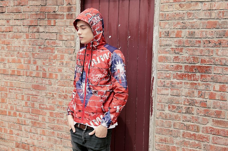 【台湾国旗系列】第二代轻薄风衣夹克 - 男装外套 - 聚酯纤维 红色
