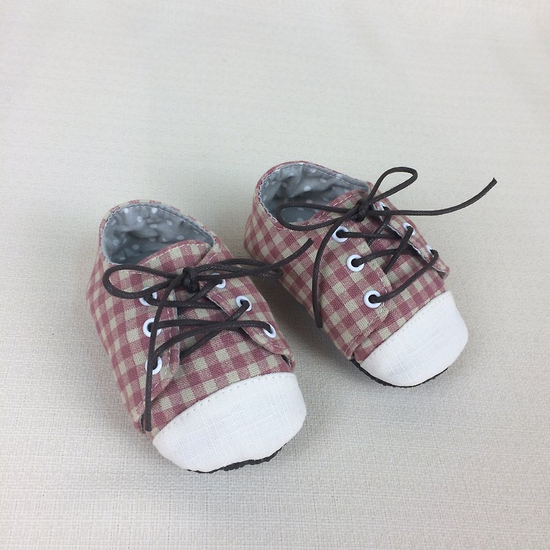 Va手工童鞋系列 粉红色格子小布鞋 - 童装鞋 - 其他材质 咖啡色