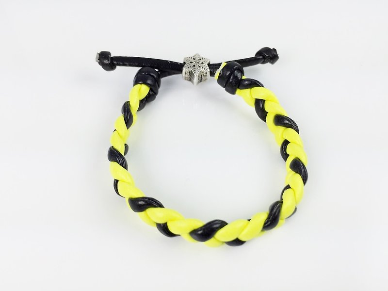 黄黑双色-仿皮绳编织 - 手链/手环 - 真皮 黄色