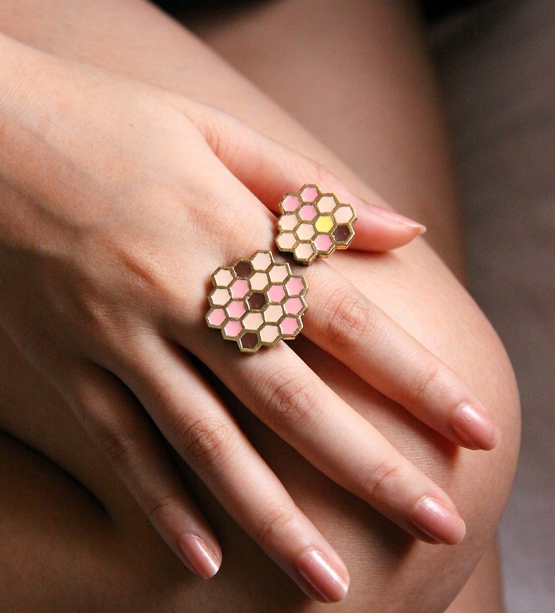 蜂巢戒指 - 戒指 - 其他金属 粉红色