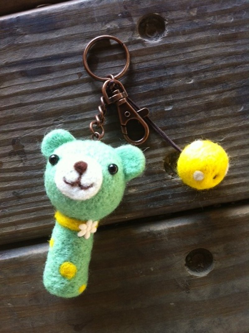 羊毛毡绿苹果小熊钥匙圈 - 钥匙链/钥匙包 - 羊毛 绿色