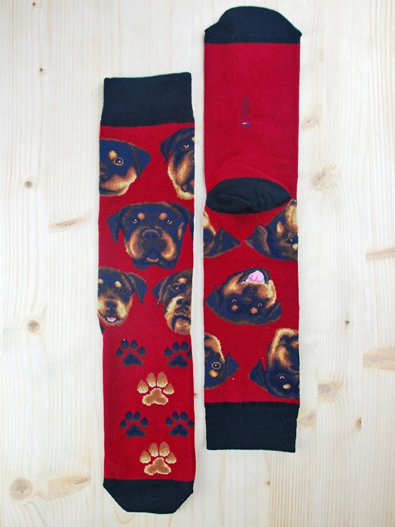 JHJ Design 加拿大品牌 高彩度针织棉袜 狗狗系列 - 挪威娜袜子(针织棉袜) - 袜子 - 其他材质 红色