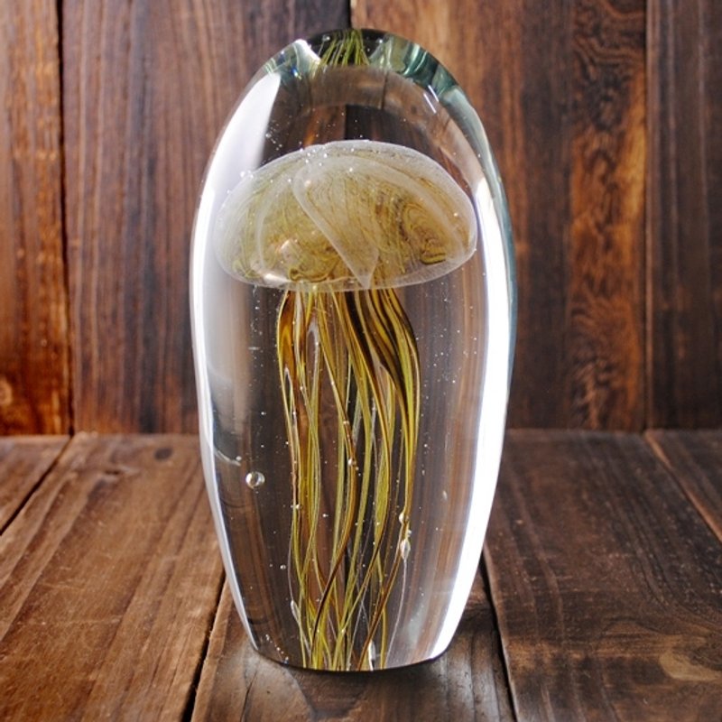 母亲节(黄金招财)16cm【景观玻璃水母摆饰】Jellyfish 阿凡达室内水母夜光琉璃刻字礼物 水母手工艺术品 - 酒杯/酒器 - 玻璃 金色