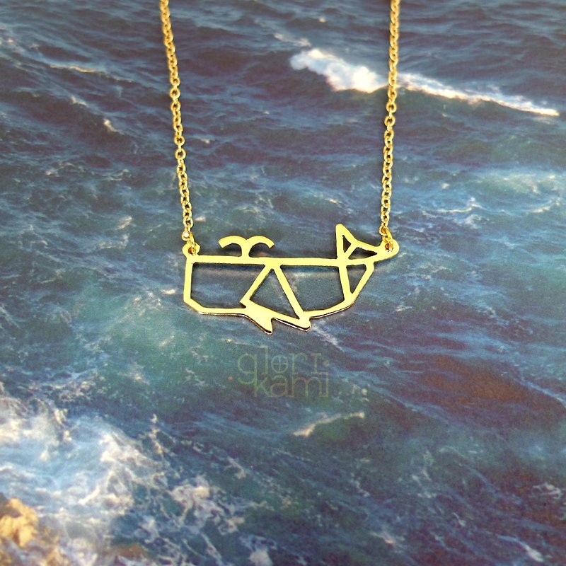Origami Whale Necklace Sea Jewelry ocean Gift for her Gold Plated pendant - 项链 - 铜/黄铜 金色