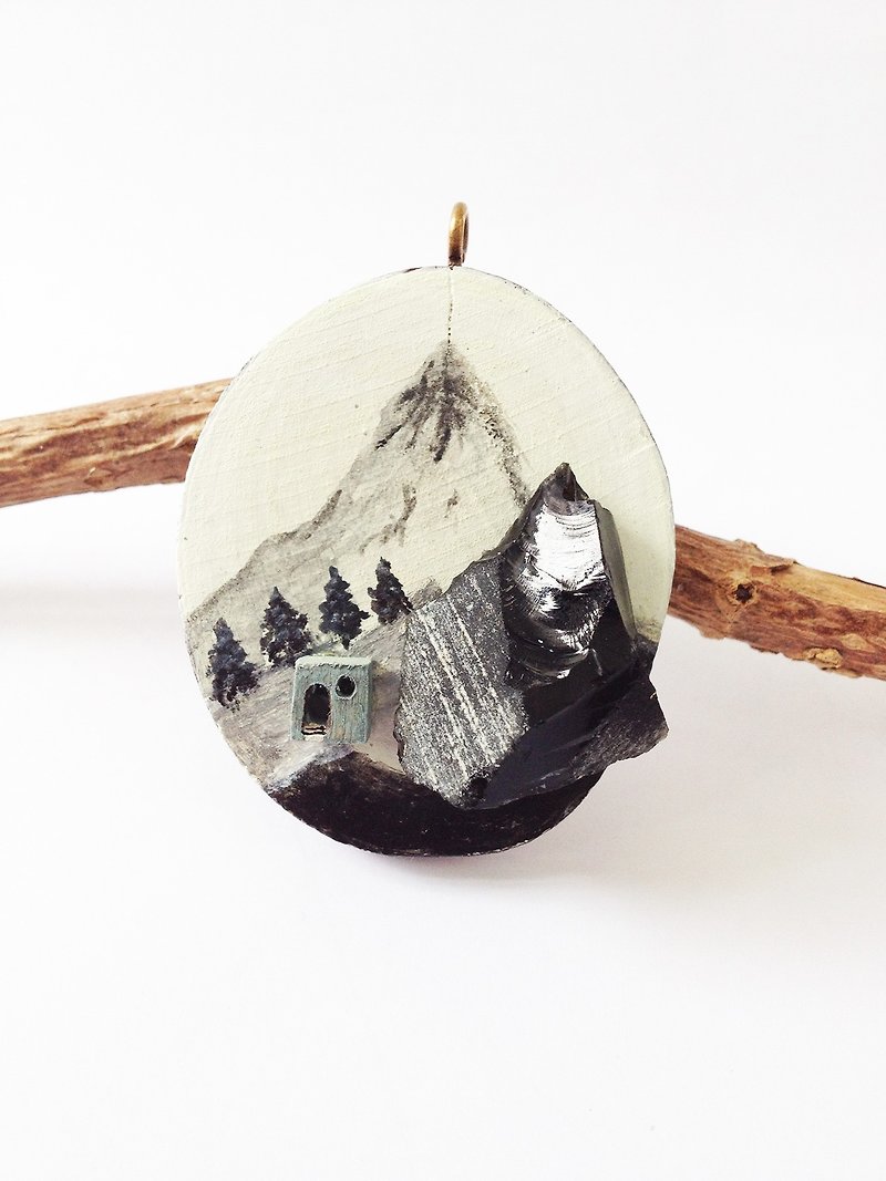 森山小屋 | 心灵手绘 | 木 | 天然石| 水晶| 黑曜石 | 项链 |圣诞节 | 礼物 - 项链 - 木头 黑色