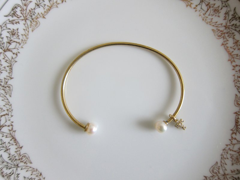 ∴Minertés=珍珠·十字锆石·黄铜手环∴ - 手链/手环 - 宝石 白色