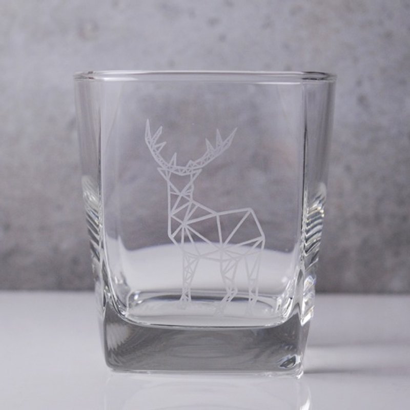 295cc【宇宙星系】几何梅花鹿 Square威士忌杯 玻璃雕刻定制化 - 酒杯/酒器 - 玻璃 灰色