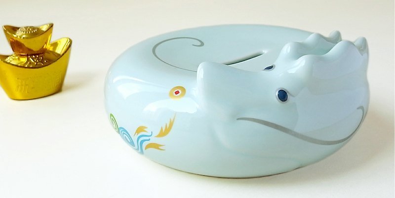 聚宝盆－龙盘财聚 Dragon bank - 摆饰 - 瓷 蓝色