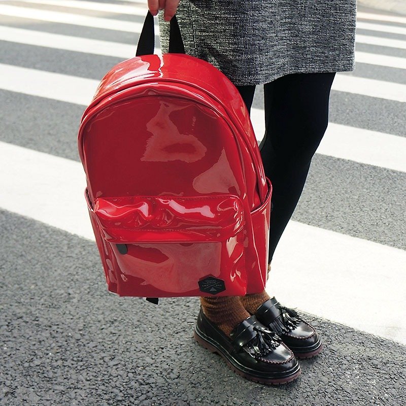 U-PICK原品生活 镜面PU双肩包学生背包旅游包 2款 - 后背包/双肩包 - 真皮 红色