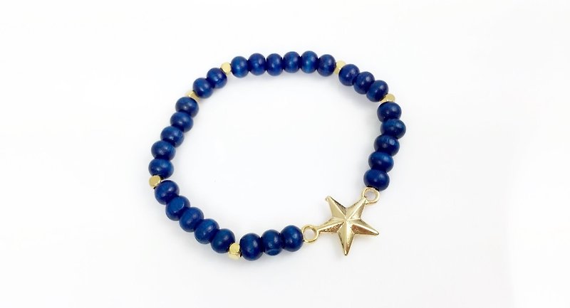 “深蓝木头珠 x 金色星星” - 手链/手环 - 其他材质 蓝色