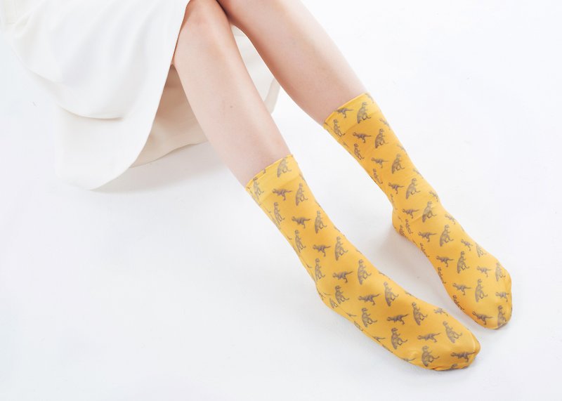 tan-tan / 恐龙印花短袜 - 袜子 - 其他材质 黄色