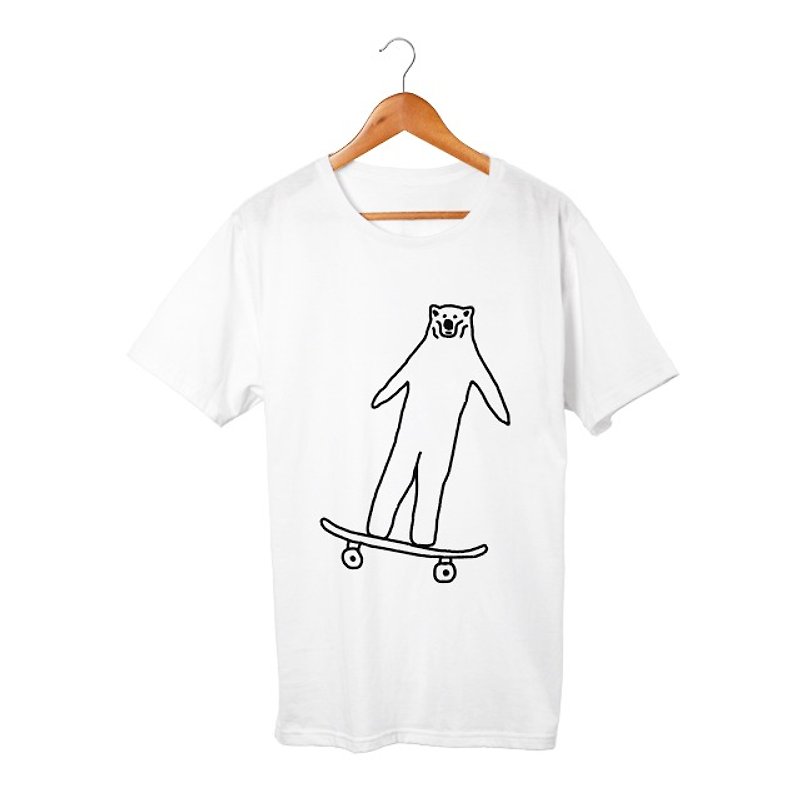 Skate Bear #3 T-shirt - 中性连帽卫衣/T 恤 - 棉．麻 白色