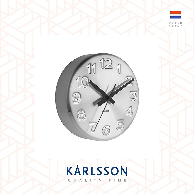 荷兰Karlsson 19cm 凹纹数字挂钟钢银色 Engraved numbers steel - 时钟/闹钟 - 其他金属 银色