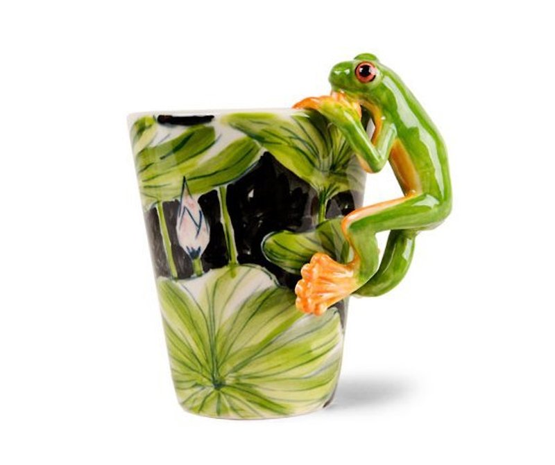 【可刻字的动物马克杯】Blue Witch英国手绘杯青蛙立体刻字陶瓷马克杯 - 酒杯/酒器 - 其他材质 绿色