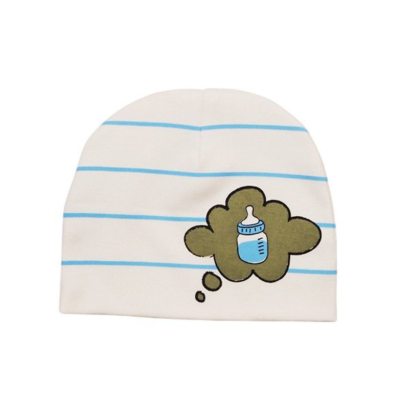 婴儿发想帽//横条文蓝色奶瓶 - 围嘴/口水巾 - 棉．麻 蓝色