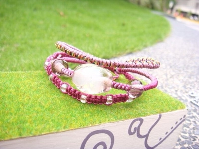 柚子林琉璃 - 三圈 夜光琉璃手环 - 设计款 - (粉紫色系) - 手链/手环 - 玻璃 多色