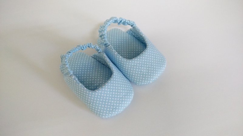 浅蓝底水玉 婴儿鞋 前包凉鞋款 弥月礼物 满月礼 - 婴儿鞋 - 棉．麻 蓝色