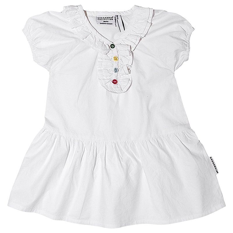 【北欧童装】瑞典有机棉公主袖洋装1岁至8岁白色 - 童装礼服/连衣裙 - 棉．麻 白色