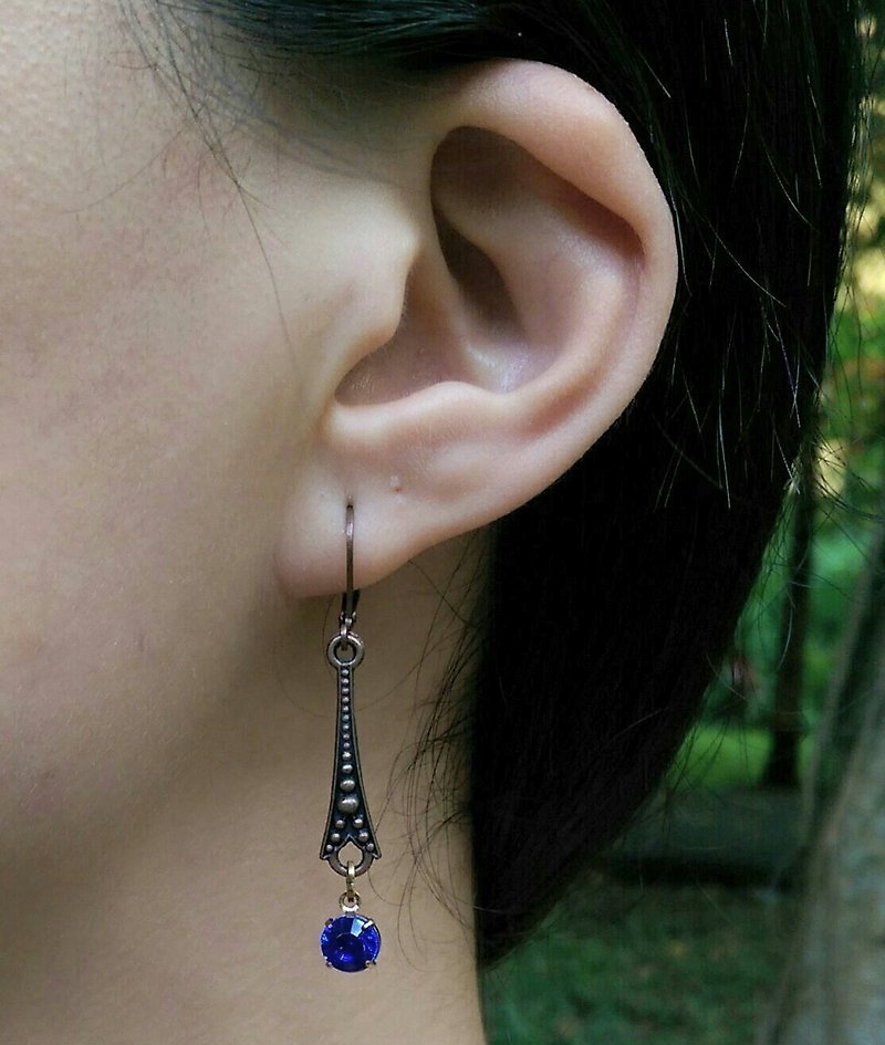 复古彩色玻璃垂坠式耳环 - 耳环/耳夹 - 宝石 