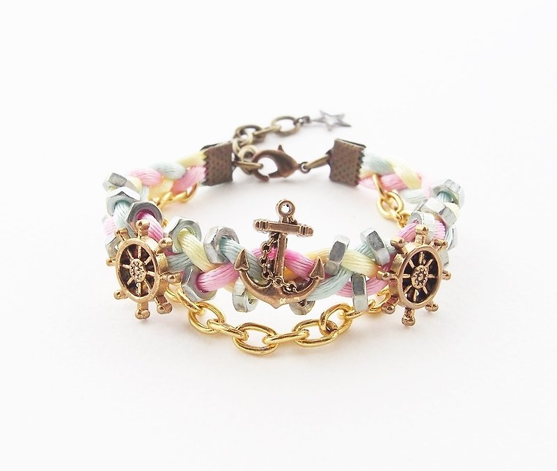 Pastel nautical bracelet with gold chain - 手链/手环 - 其他材质 多色