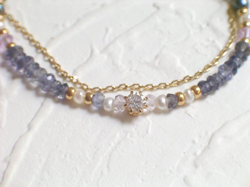 优雅堇青石珍珠锆石双层手链 - 手链/手环 - 其他材质 紫色