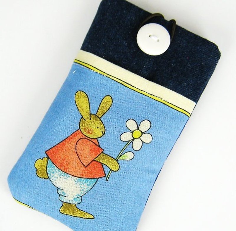 iPhone sleeve, Samsung Galaxy S8, Galaxy Note 8 pouch cover 自家制手提电话包, 手机布袋，布套 ，(可量身订制) - 可爱兔子 - 手机壳/手机套 - 棉．麻 蓝色